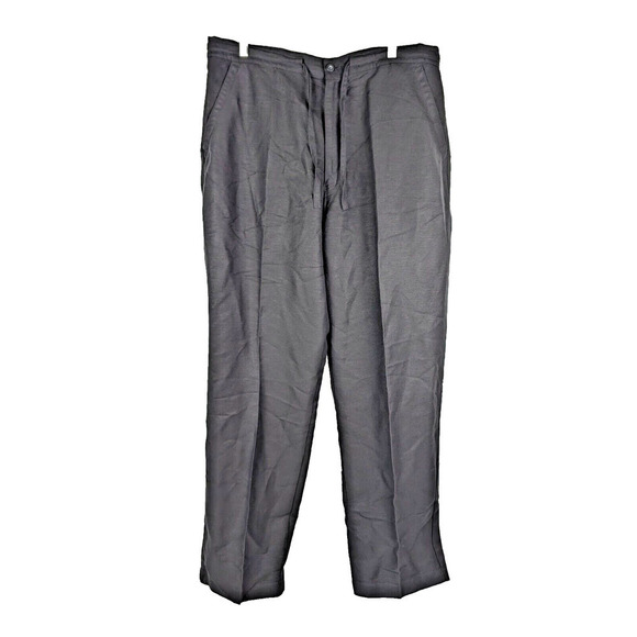 Perry Ellis Linen Blend Wide Leg Pants XL Black Flat Front Slacks - Picture 1 of 7